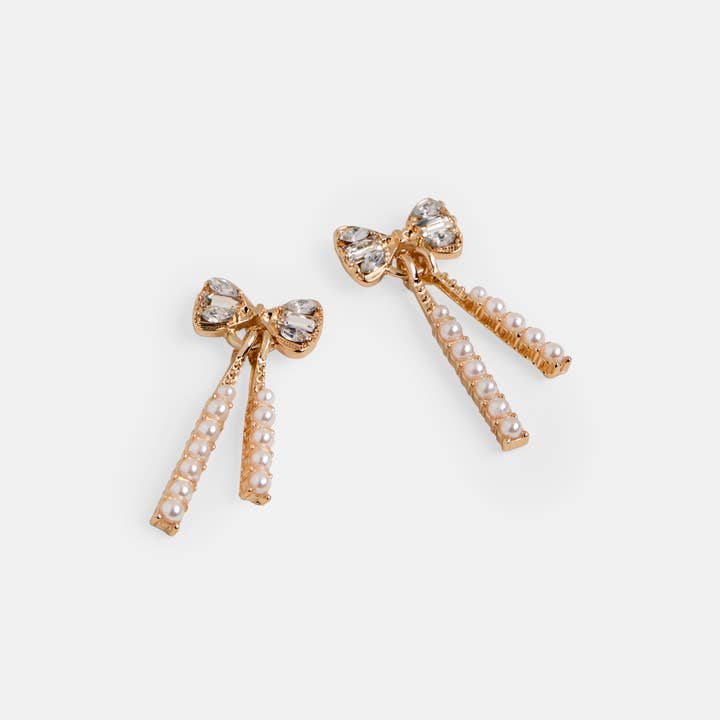 Exquisite Bow Dangle Earring - Gold - Valentine's Day for wholesale by Whispers