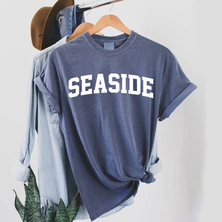 SEASIDE Tipografia Costeira T-shirt Conforto para Mulheres por atacado de STARCHIS