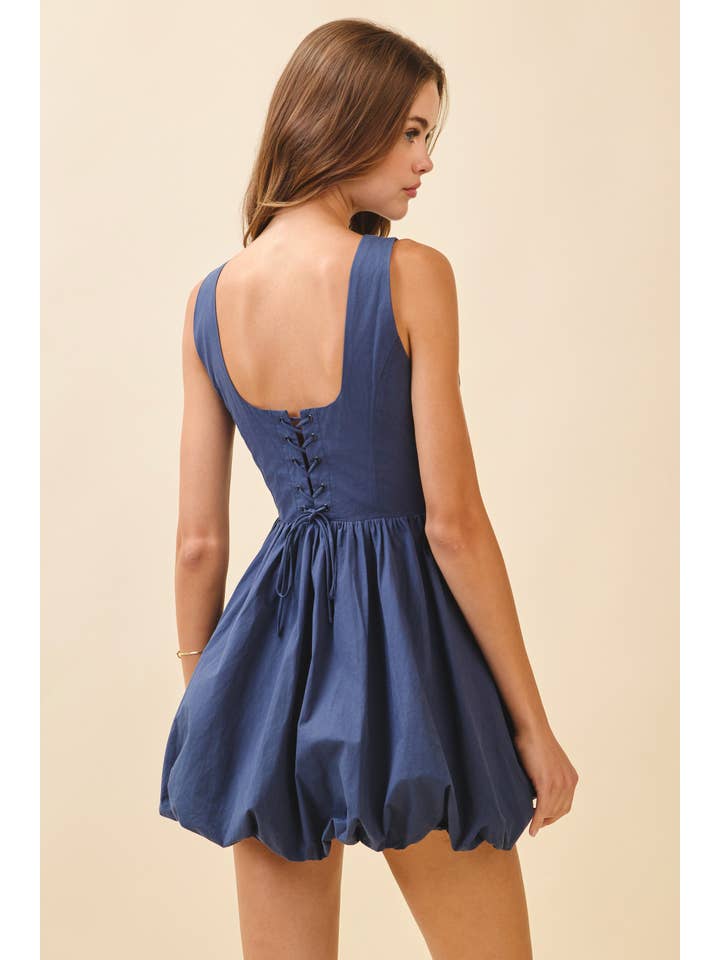 NAVY CD06025-Structured Bodice Bubble Hem Lace Up Mini Dress for wholesale on Faire2