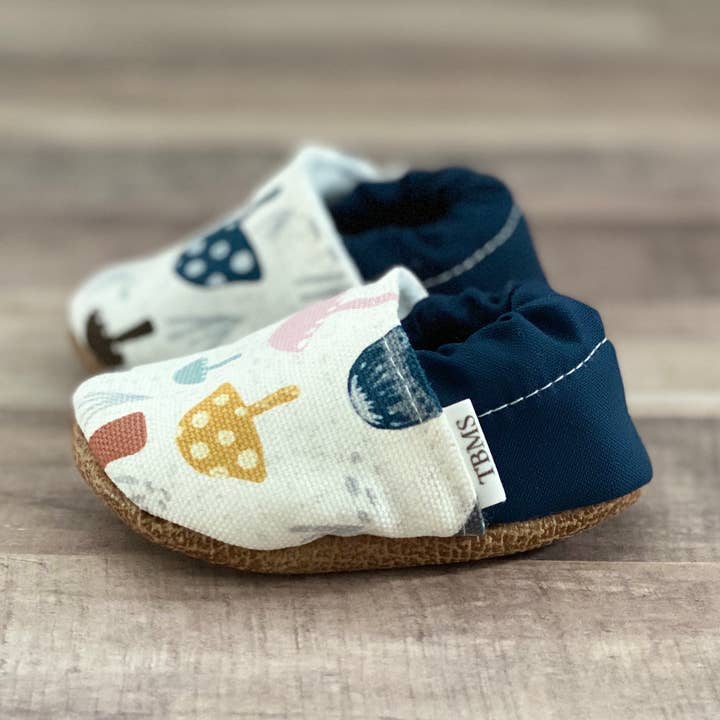 Navy Mushroom Moccasins for wholesale by Trendy Baby Mocc Shop