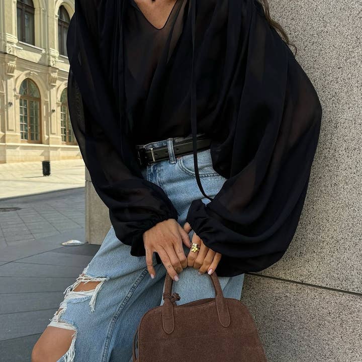 Marayn - Wholesale Blouse – Women’s - Mystic Black Chiffon Sheer Sexy Effortless Style10