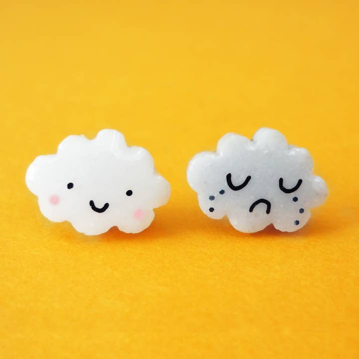 Resin Happy Cloud / Sad Cloud Mismatched Earrings for wholesale by fancypop