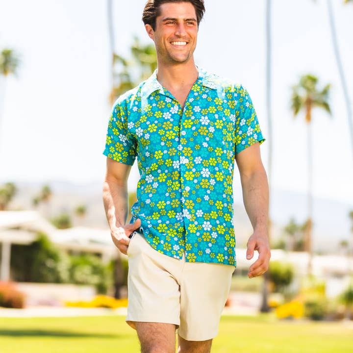 Button Front Mod Shirt - Modfest Floral Design for wholesale by Destination PSP