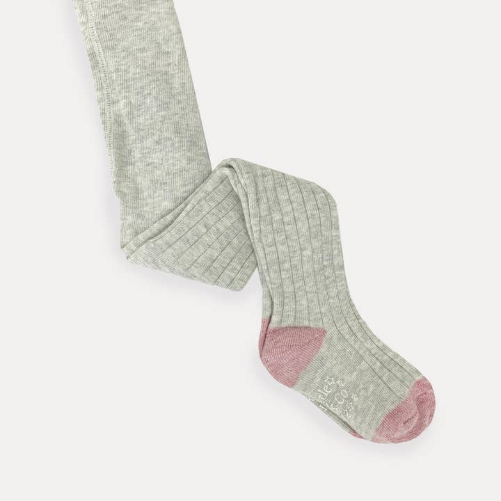 Meia-calça antiderrapante super macia com nervuras para bebês e crianças pequenas em cinza marl por atacado de The Little Sock Company
