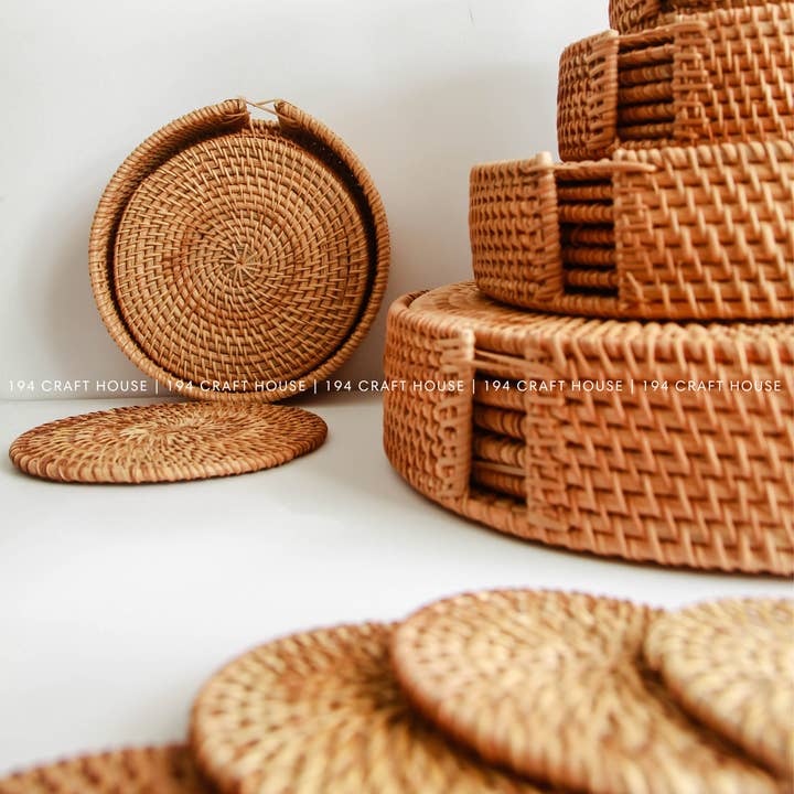 194 Craft House - Wholesale Placemat - 13.8" Round Rattan Placemats (Set of 2) - Rattan Placemats4