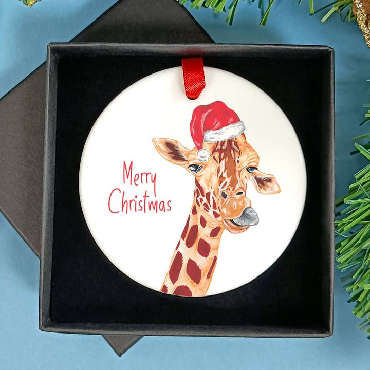 Giraffe Christmas Tree Decoration, Christmas Ornament Bauble for wholesale by Laura Stanley Designs