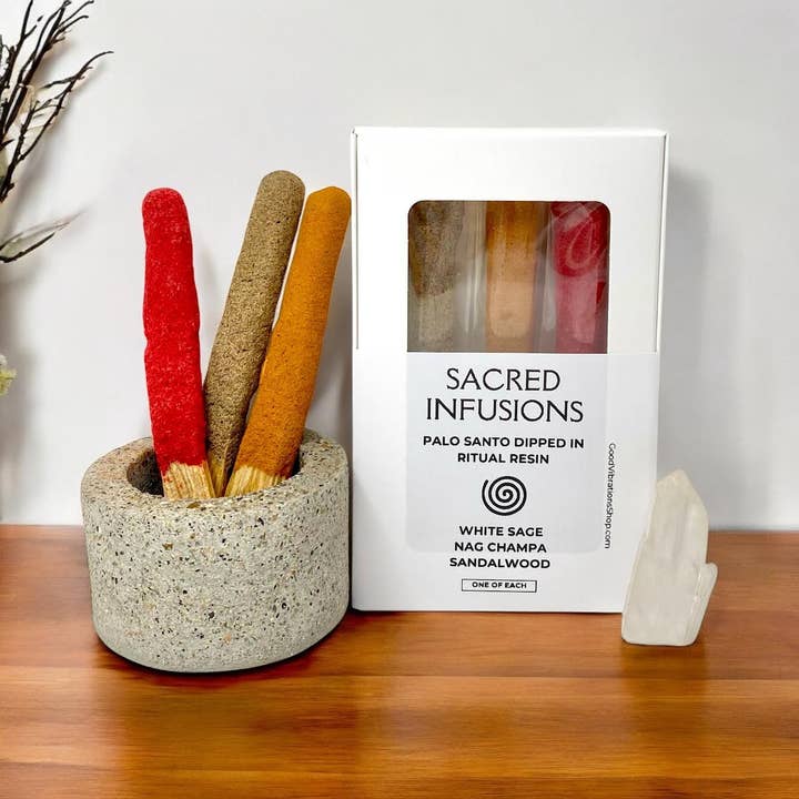 Good Vibrations Shop – Pacote de sálvia por atacado – Palo Santo Mergulhado⎮Sálvia Branca, Nag Champa & Sândalo