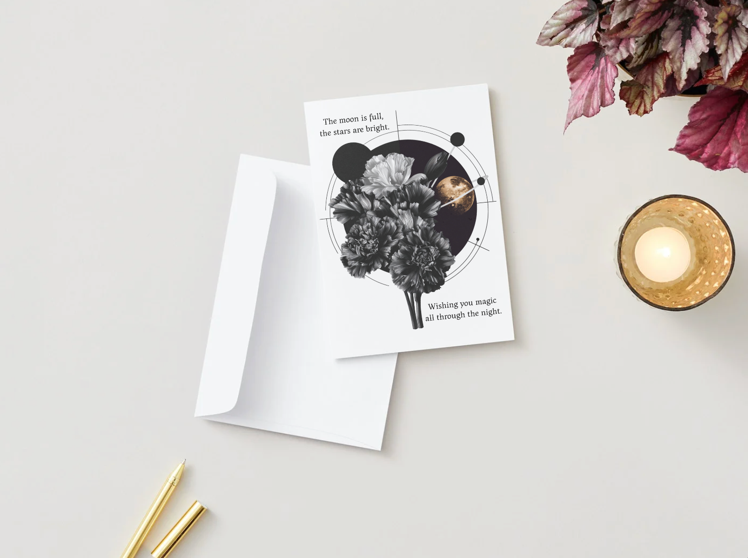 House of Osiris - Vendita all'ingrosso Biglietti di auguri di buone feste - La Luna è Piena, le Stelle sono Luminose, Ti Auguro Magia per Tutta la Notte Biglietto di Auguri Astrologico | Interno Vuoto3