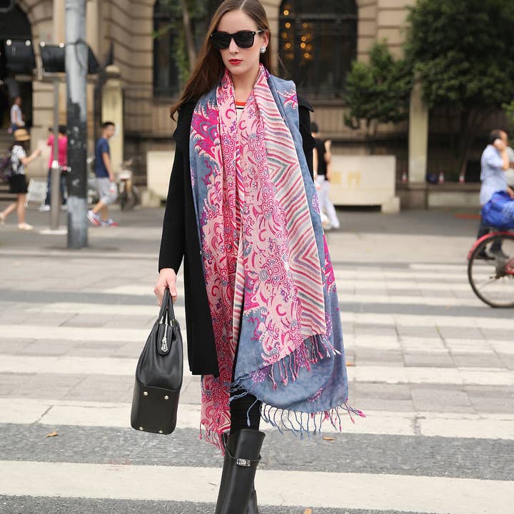 Scarflings - Wholesale Sjaal - Dames - Magenta Splash wollen sjaal - roze1