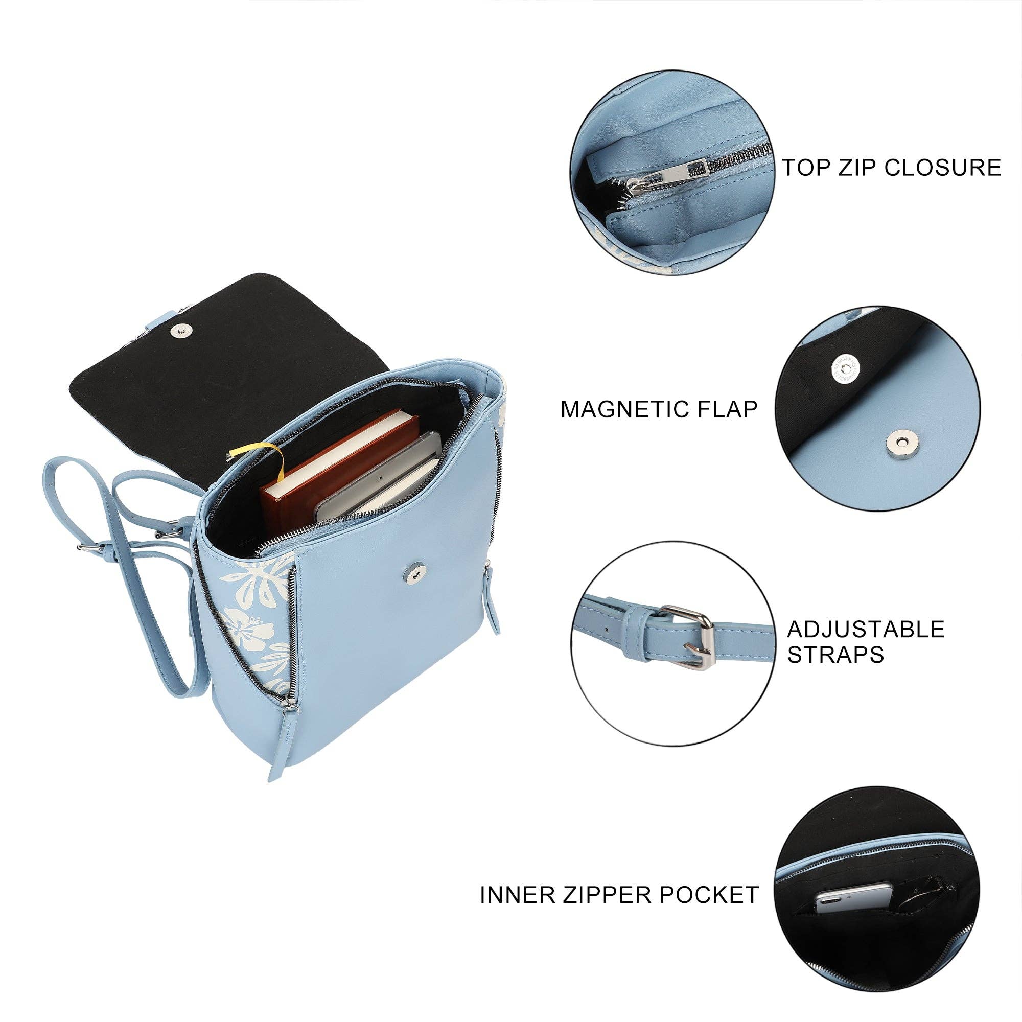 Bioworld Merchandising - Wholesale Backpack - Women's - Disney Lilo & Stitch Faux Leather Mini Backpack with Floral Print and Embroidered Details1