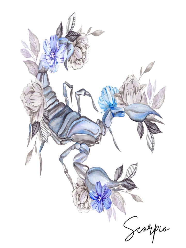 IMPRESSION ARTISTIQUE AQUARELLE SCORPION ZODIAC 8x10 pour la vente par Soraya Moon Co.