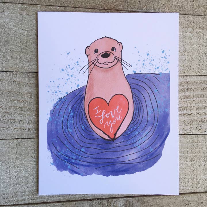 Otter Heart Love Card for wholesale by Ink Delights