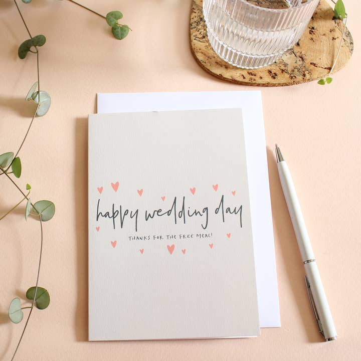 Thanks for the Free Meal, Wedding Day, Wordy Card for wholesale by Heather Alstead Design Ltd