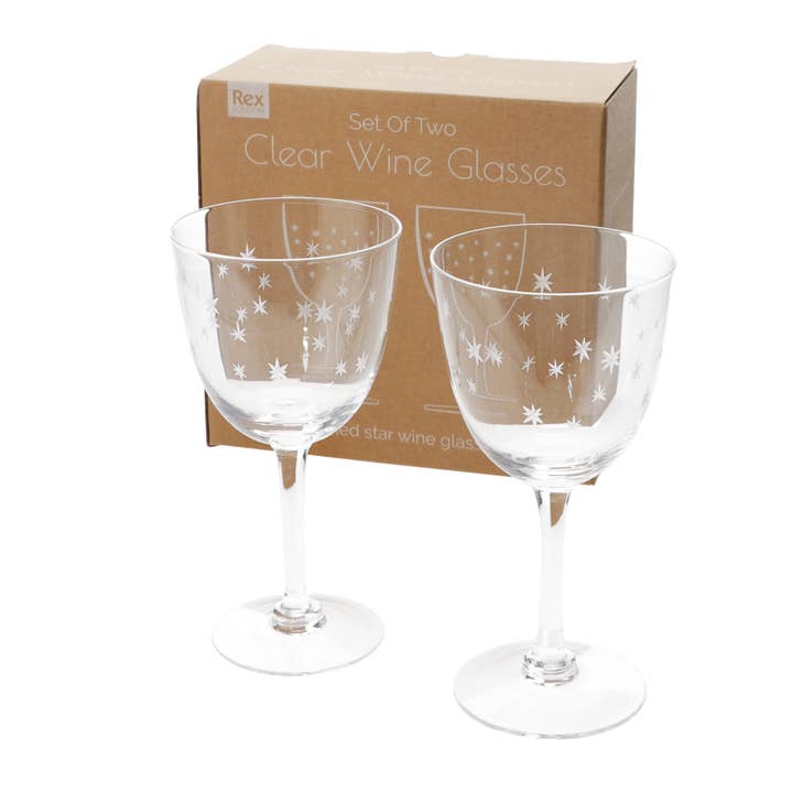 Etched star wine glasses 250ml (set of 2) - Clear for wholesale by Rex B2B - UK