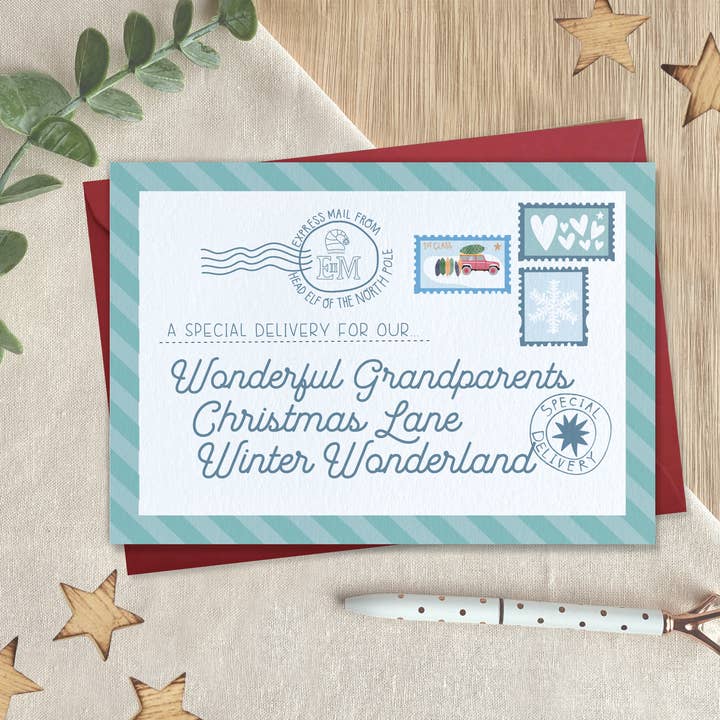 Two For Joy Illustration - Wholesale Christmas Card - Wonderful Grandparents - Christmas Postcard Greeting Card