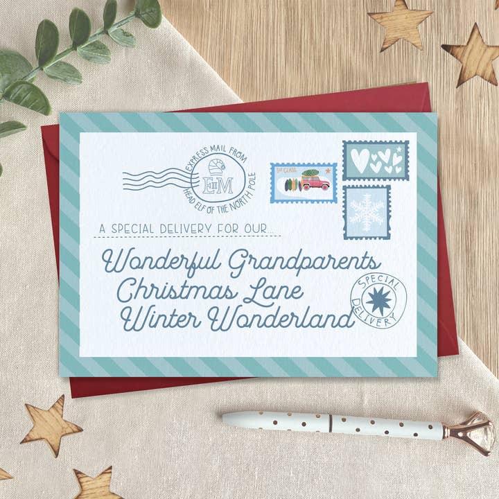 Two For Joy Illustration - Wholesale Christmas Card - Wonderful Grandparents - Christmas Postcard Greeting Card