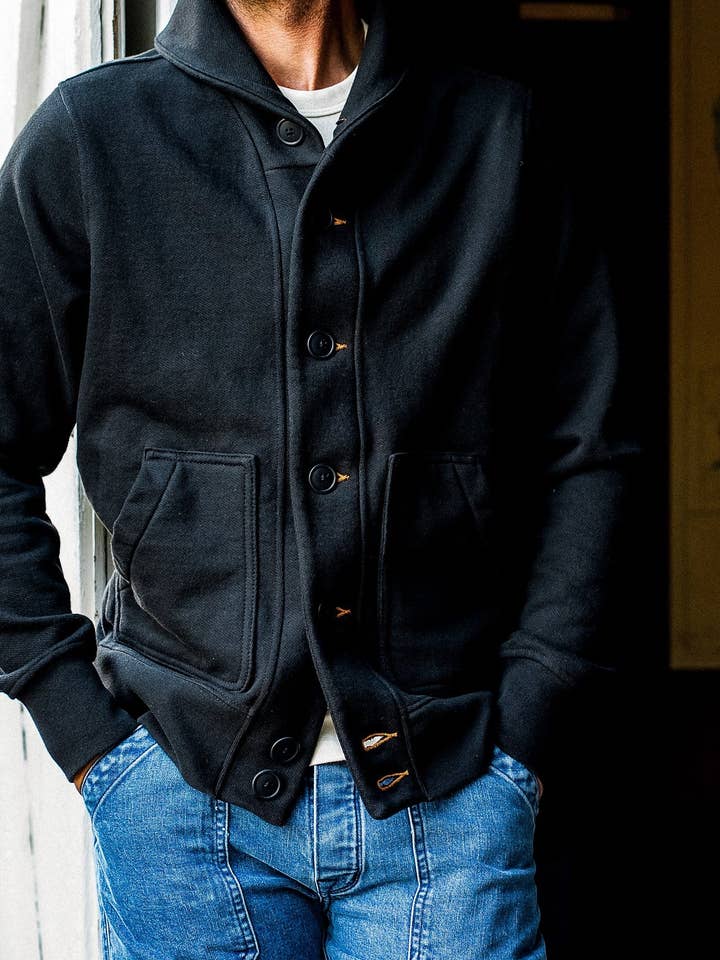 Men's Bodega Shawl Cardigan | 14oz 100% Cotton French Terry- Basalt for wholesale on Faire10