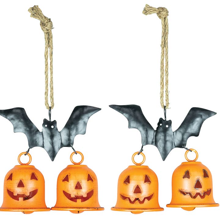 Batty Halloween Jack-o-Lantern Bell Hanger 2 Assorted for wholesale by Hanna's Handiworks