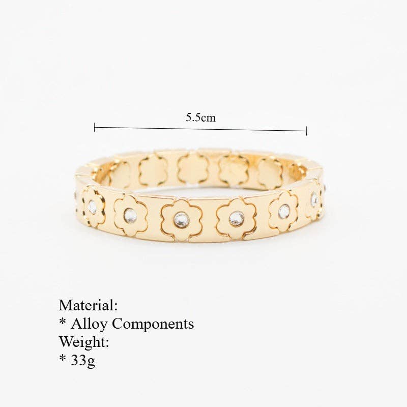 alberalkirk - Wholesale Cuff Bracelet - Floral Cuff Enamel Steel Crystal-Studded Elastic S5P1417