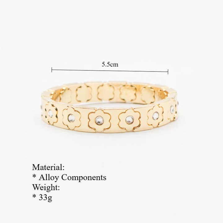 alberalkirk - Wholesale Cuff Bracelet - Floral Cuff Enamel Steel Crystal-Studded Elastic S5P1417