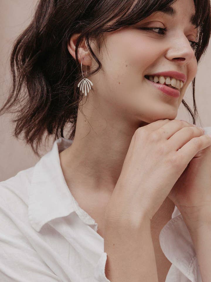 Silver Plated White Leaf Hoops for wholesale by Aloë Earrings