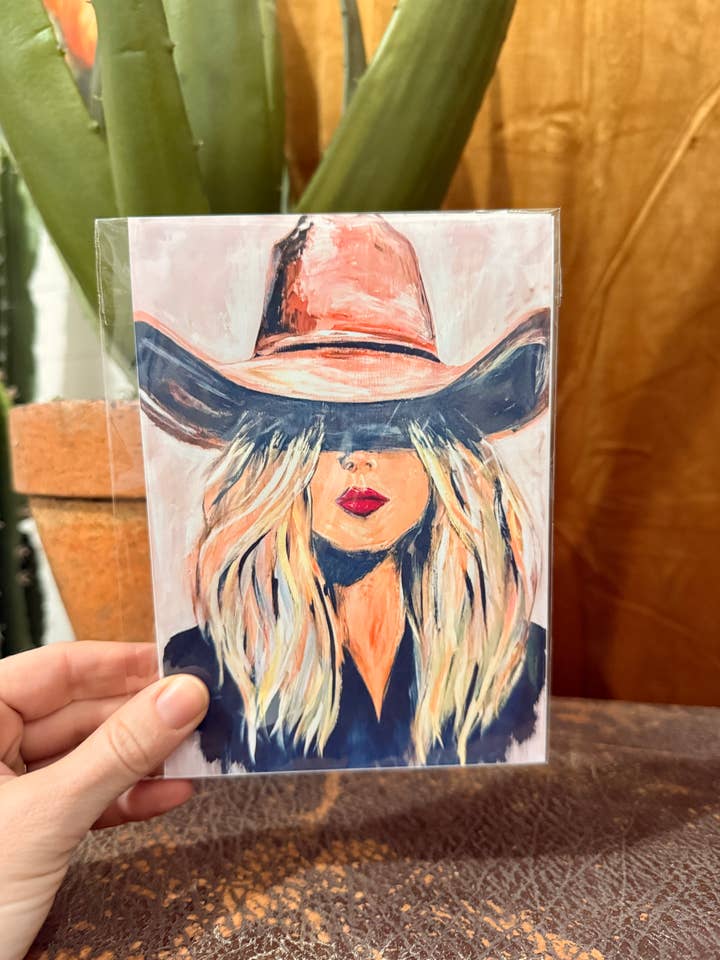 Print of Cowgirl Pink Painting | Blonde 5x7, 8x10 or 11x17 for wholesale by You're Golden Co.