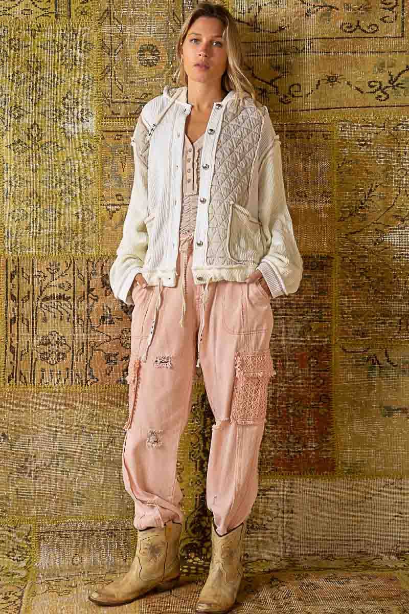 Pol Clothing - Wholesale Jeans - Women's - Tie waistband contrast crochet cargo pockets denim joggers5