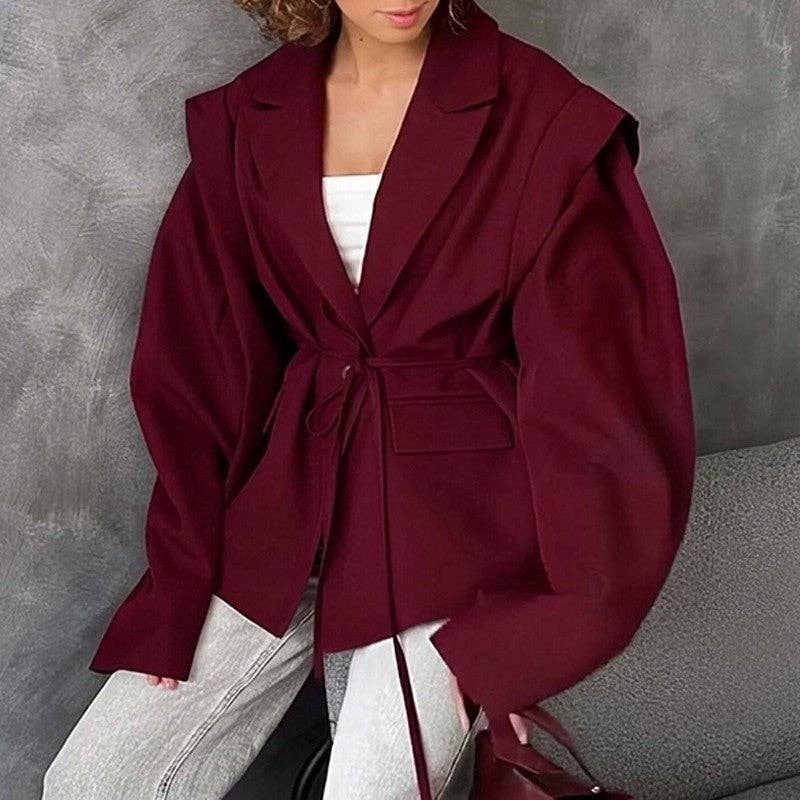 kycozy - Wholesale Blazer - Women's - Solid Color Belted Shoulder Padded Blazer8