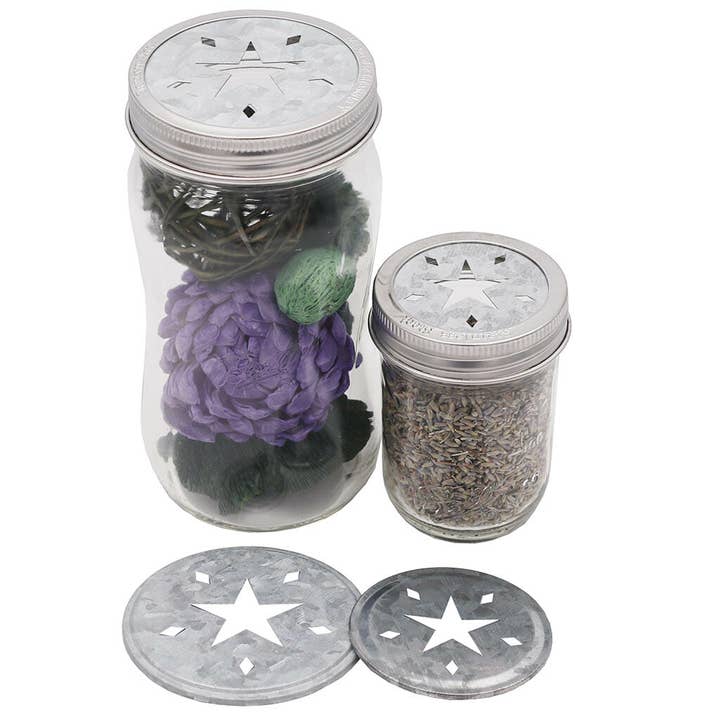 Mason Jar Lifestyle - Wholesale Drink Lids - Star Cutout Galvanized Metal Lid Inserts for Mason Jars 10 Pack