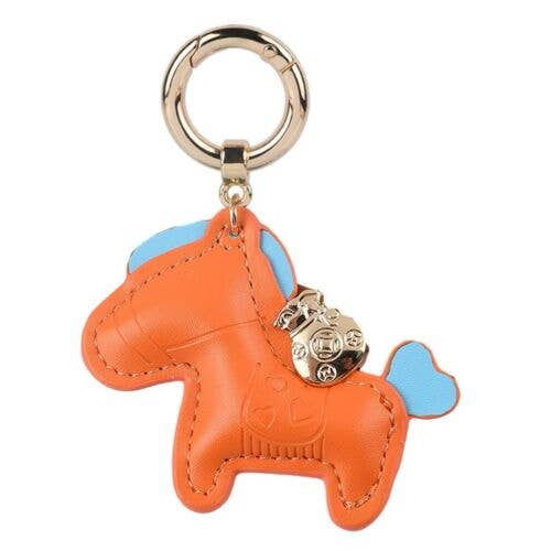 Orange And Blue Pony Faux Leather Keychain / Bag Charm for wholesale by Fleur de lys collections