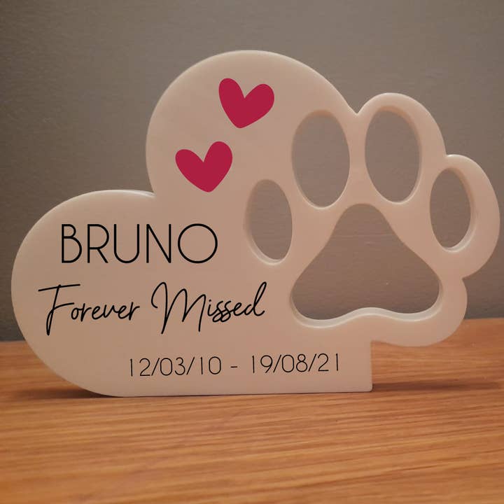 Dog Memorial Paw in Heart Freestanding Acrylic for wholesale by Acrylico