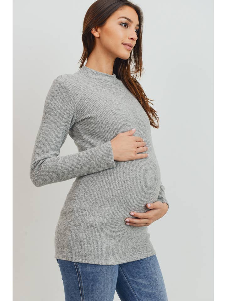 Hello Miz - Vente Haut - Top côtelé de maternité à col montant et manches longues22