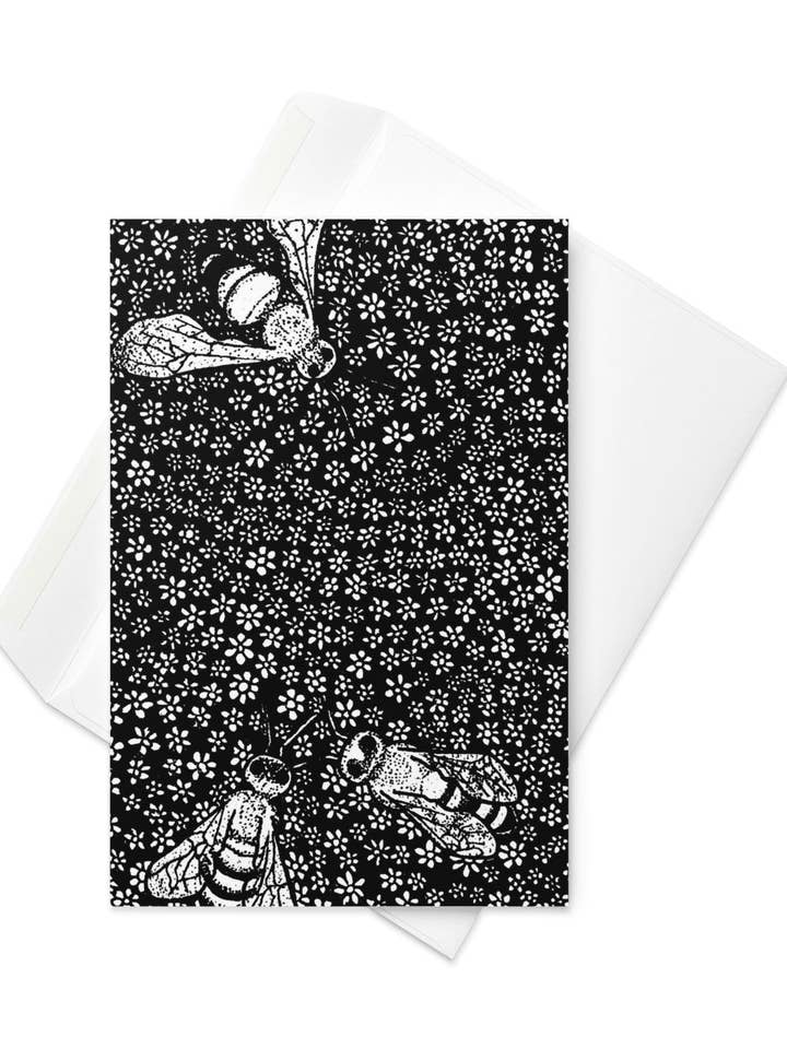 Blank Nature Card with Bees & Flowers for wholesale by Ava Ray Doodles