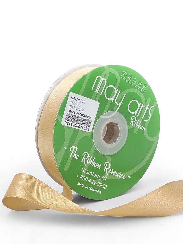 Ruban en satin double face lustré d'environ 7/8 po, or neuf pour la vente par May Arts Ribbon