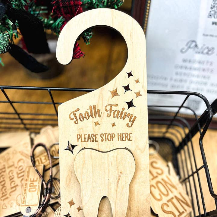 Tooth Fairy Wooden Door Hanger | Laser Engraved Wood for wholesale by The Farmer's Wife