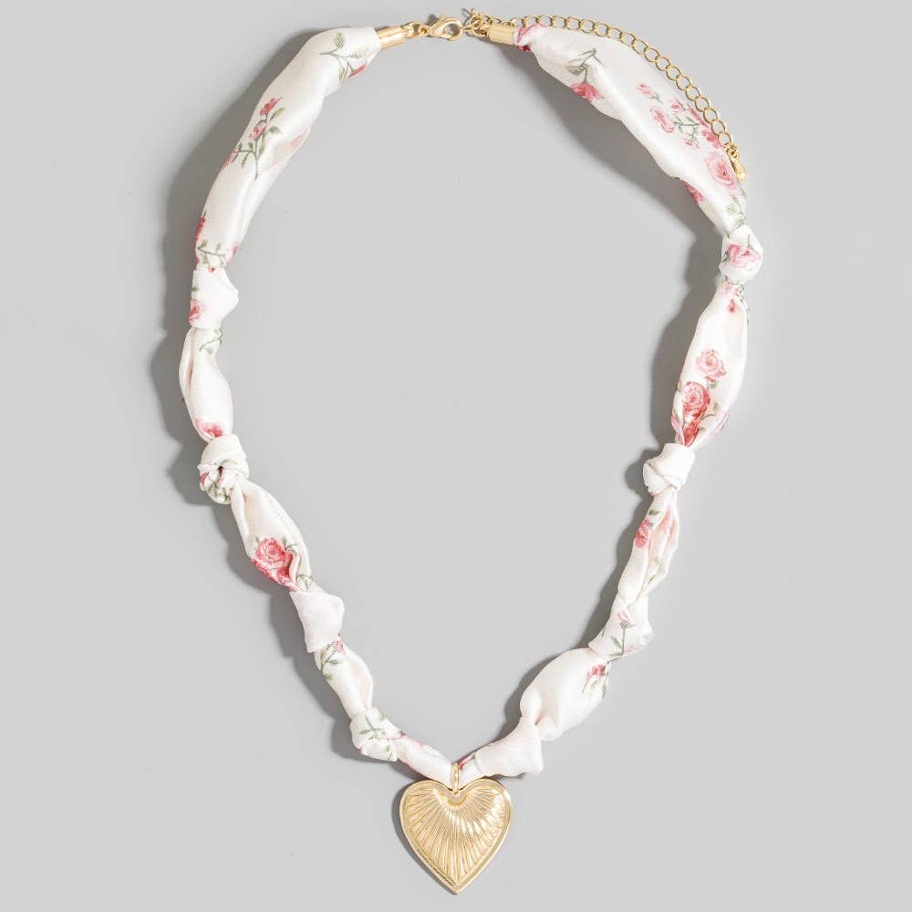 The Looks by Fame Accessories - Wholesale Pendant/Charm Necklace - Textured Heart Pendant Knotted Bandana Necklace5