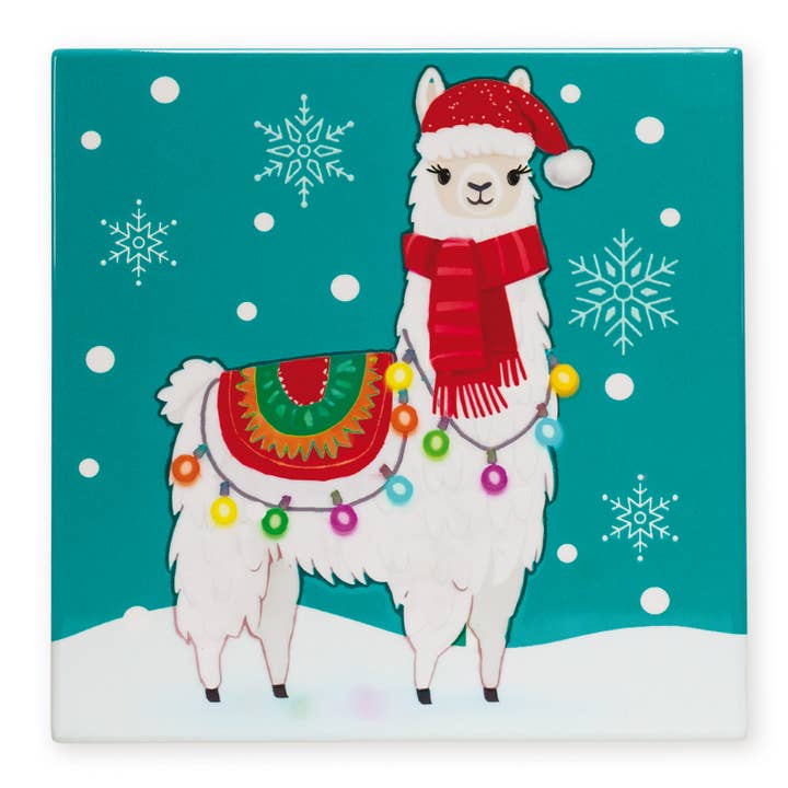 Jul-llama fyrkantig keramisk grytunderlägg 20 x 20 cm för wholesale av Art of Arora