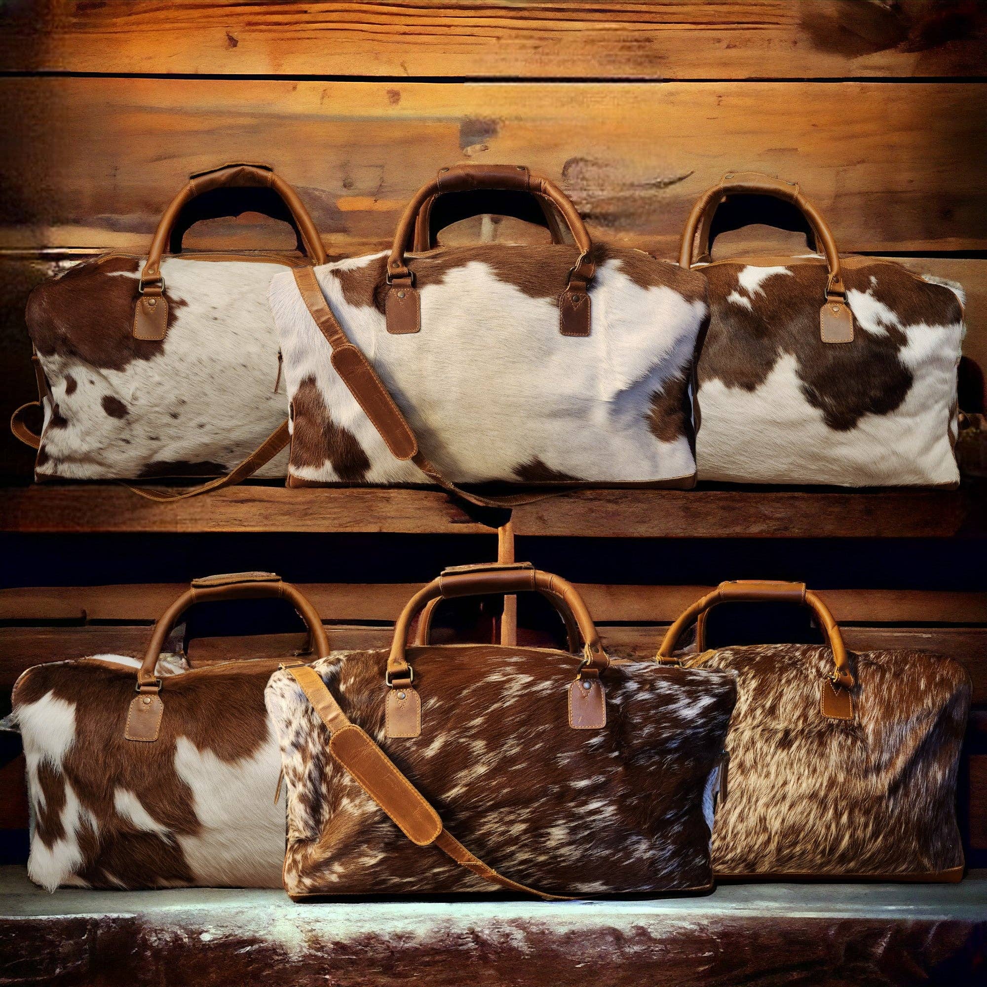 Ranch Junkie - Wholesale Weekender Bag - Unisex - Genuine Cowhide Duffel Bag The Highlands Saddle Large Cowhide Duffel16