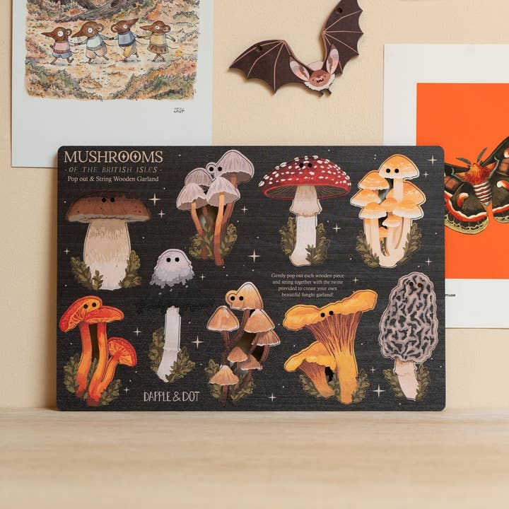 MUSHROOMS OF THE BRITISH ISLES WOODEN GARLAND for wholesale by Dapple & Dot
