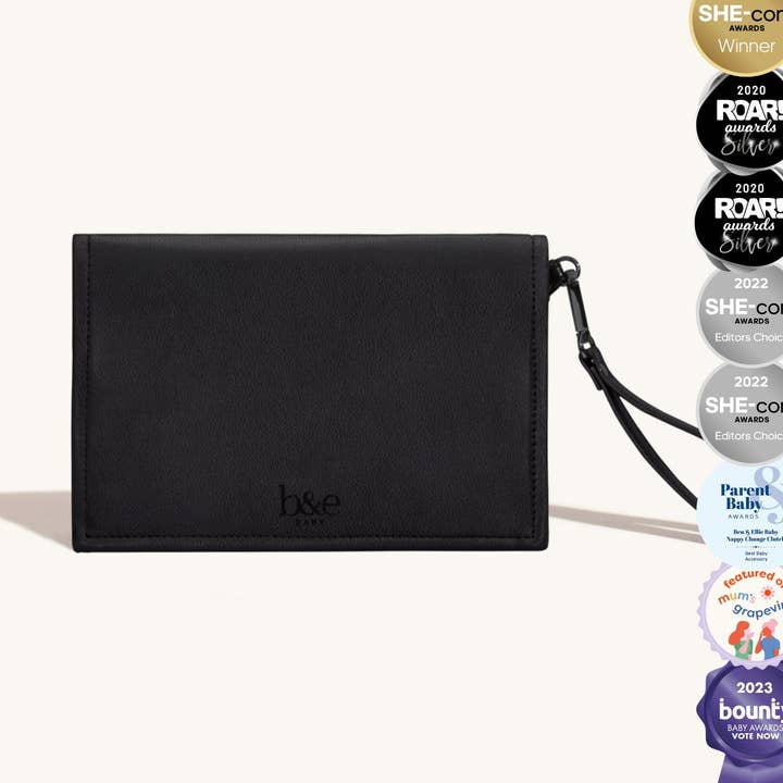 Georgie - Nappy Change Clutch in Black & Gunmetal for wholesale by Ben & Ellie Baby