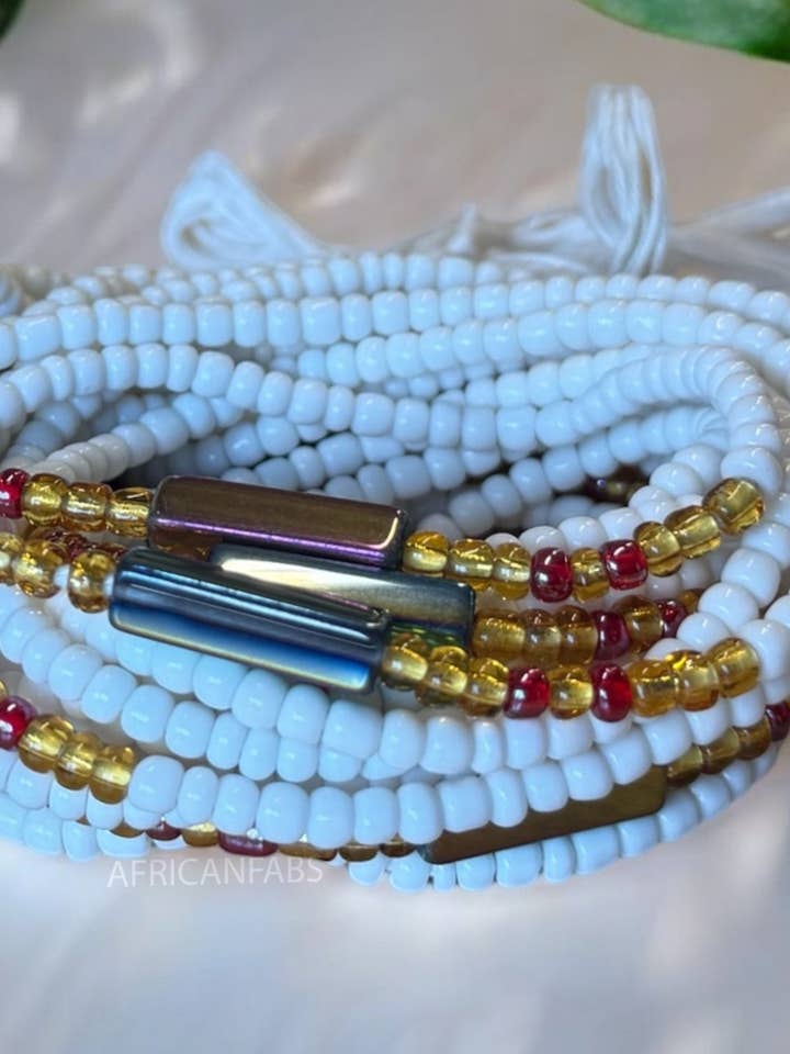 Waist Beads / African Hip Chain - Ayo - White (Traditional non-elastic string) for wholesale by AfricanFabs