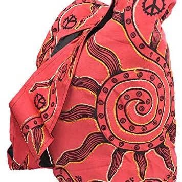 Mandala Crafts Crossbody Skulder Boho Taske, Bohemian Hippie Slynge Pung til kvinder, Gaver (Red Sun) for engroshandel hos Mandala Crafts
