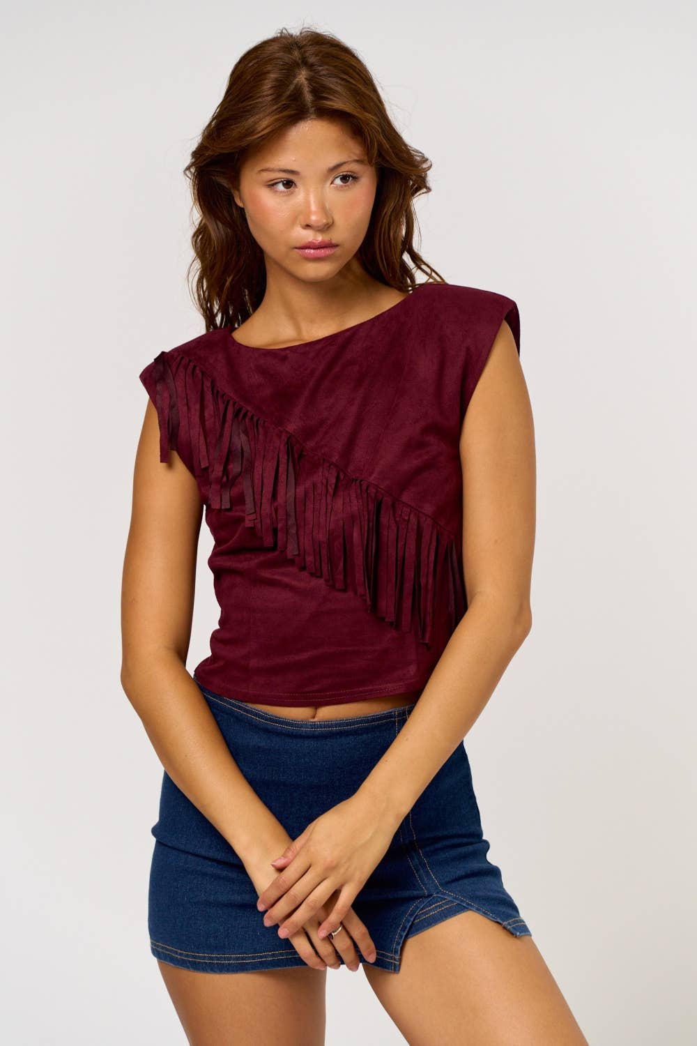 Blue Blush - Wholesale Blouse - Women's - Suede Fringe Detail Top11