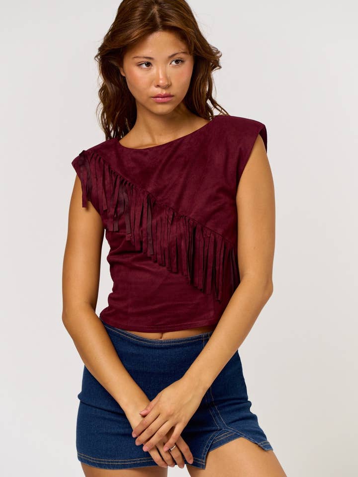 Blue Blush - Wholesale Blouse - Women's - Suede Fringe Detail Top11