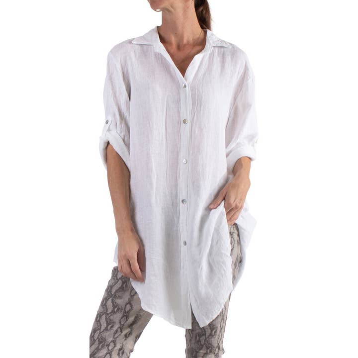 Button Down Linen Tunic with Cuffed Sleeves for wholesale by Gigi Moda