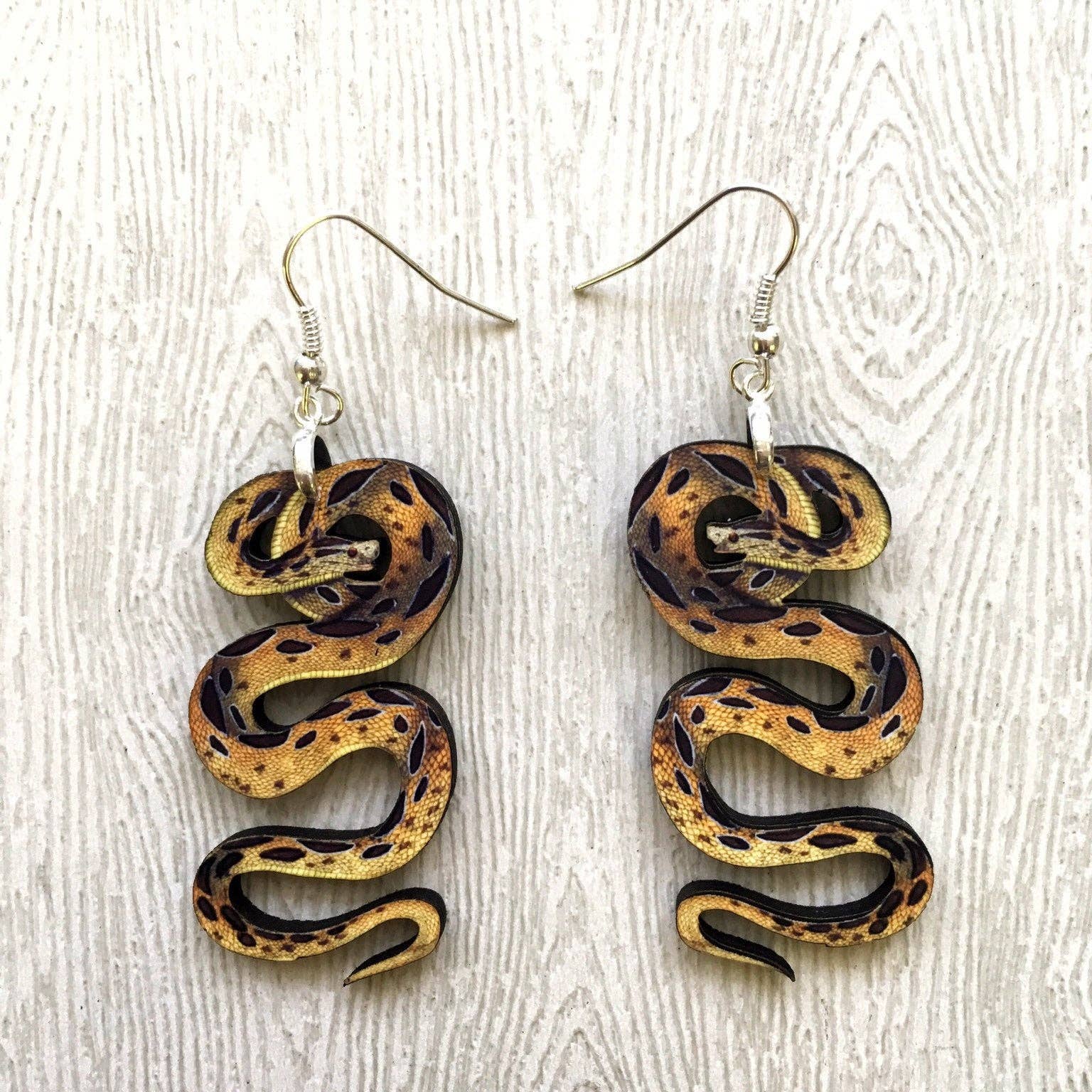Toad Hill Farm - Wholesale Dangle Earrings - Yellow Python Earrings - Exotic Pets - Laser Cut Wood4