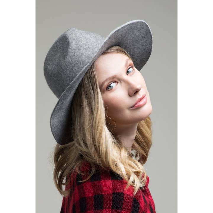 Heather Grey 100 percent Wool Ethnic Print Brim Panama Hat for wholesale on Faire