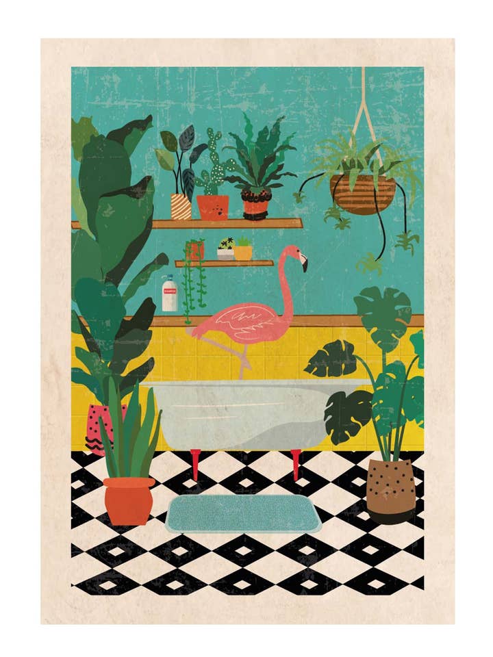 Flamingo Badetid Kunsttryk for engroshandel hos WallChart.Co