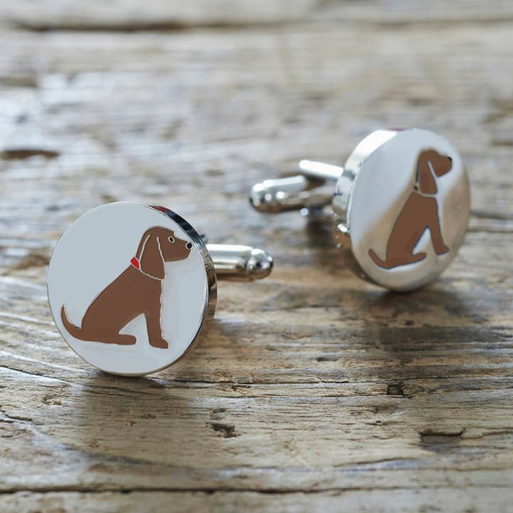 Manchetknopen - Cocker Spaniel (chocolade) voor wholesale door Sweet William Designs