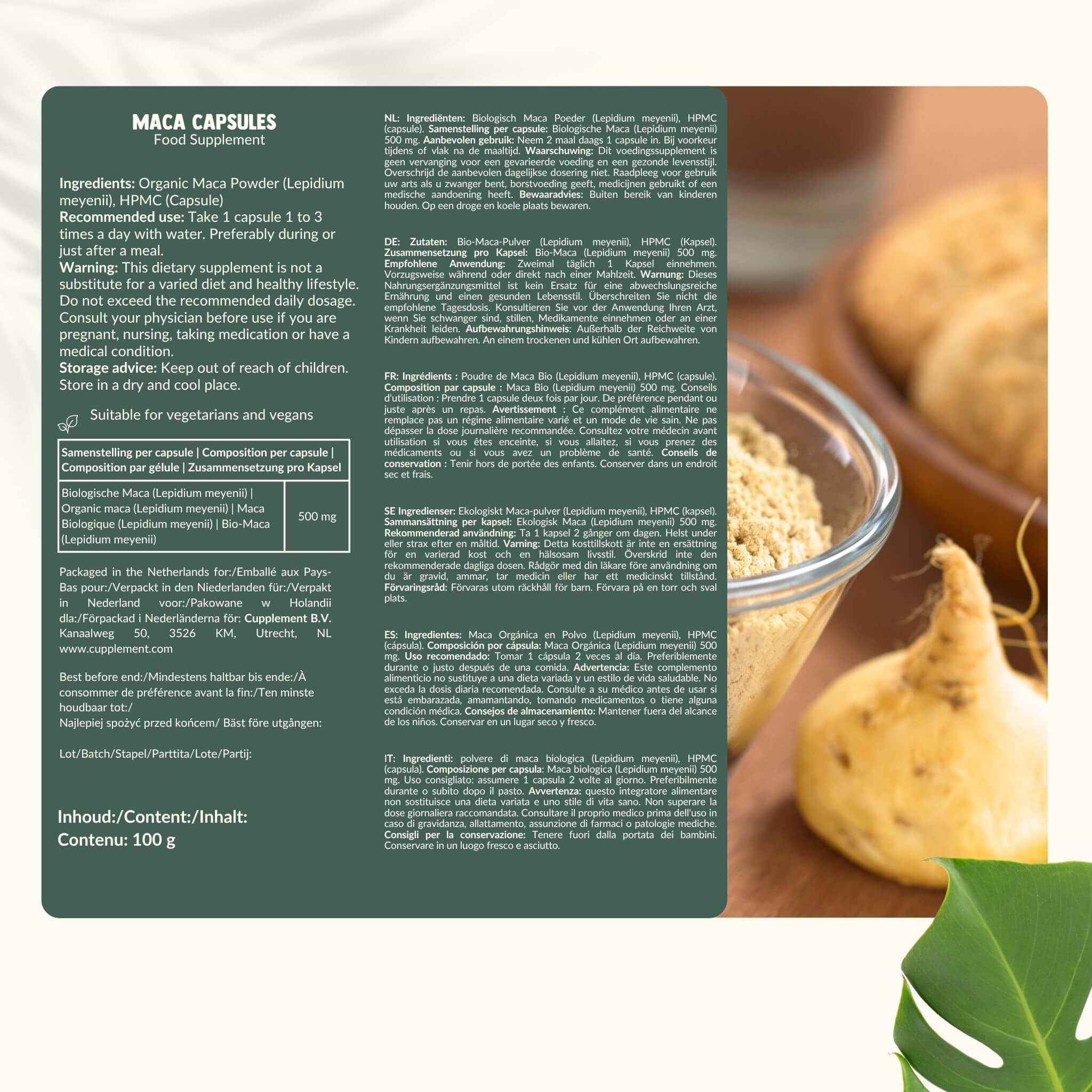 Cupplement b.v. - Wholesale Oral Supplement/Vitamin - Maca Capsules 500 mg Organic  100 Capsules7